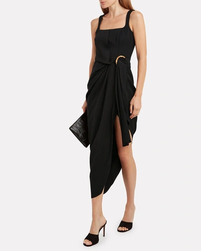 Shop Acler Maine Draped Crepe Combo Midi Dress In Black