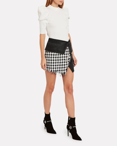 Shop Balmain Mixed Denim Tweed Mini Skirt In Blk/wht