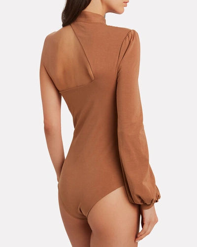 Shop Atoir Lights On Asymmetrical Bodysuit In Brown