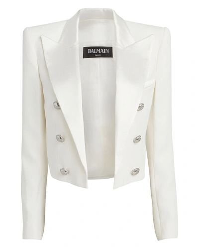 Shop Balmain Cropped Double Breasted Crepe Blazer