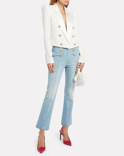 Shop Balmain Cropped Double Breasted Crepe Blazer