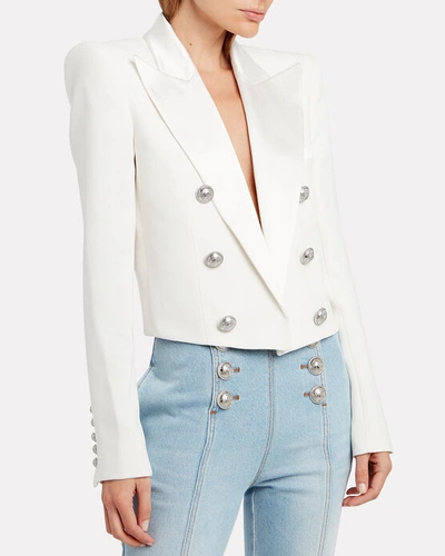 Shop Balmain Cropped Double Breasted Crepe Blazer