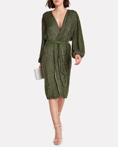 Shop Retroféte Retrofête Audrey Sequin Wrap Dress In Green
