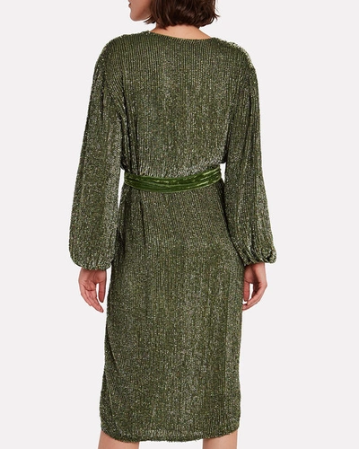 Shop Retroféte Retrofête Audrey Sequin Wrap Dress In Green