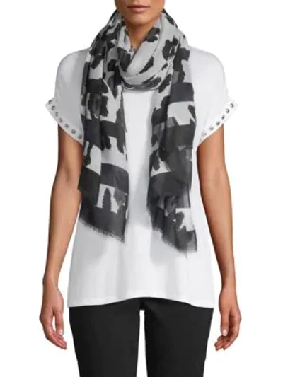 Shop Vince Camuto Leopard-print & Striped Scarf In Snow