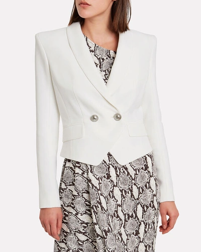 Shop Balmain Crepe Double Breasted Cropped Blazer In White