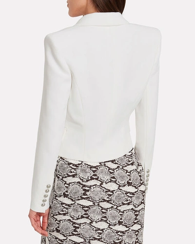 Shop Balmain Crepe Double Breasted Cropped Blazer In White