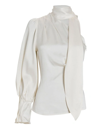 Shop Peter Pilotto Satin One-shoulder Tie-neck Blouse In White