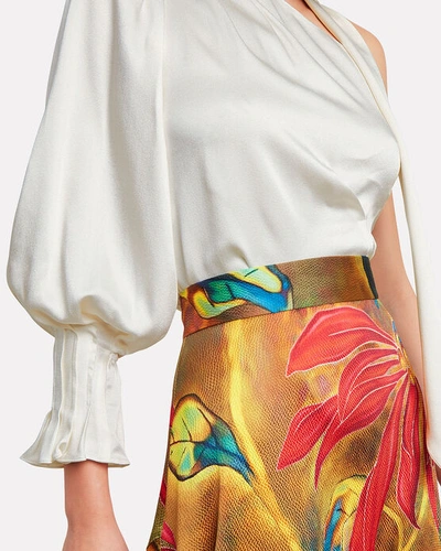 Shop Peter Pilotto Satin One-shoulder Tie-neck Blouse In White