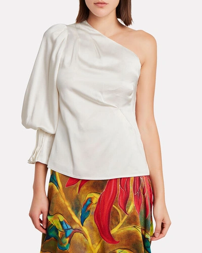 Shop Peter Pilotto Satin One-shoulder Tie-neck Blouse In White