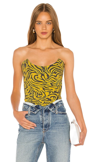 Shop Miaou Leia Corset In Yellow Zebra Print
