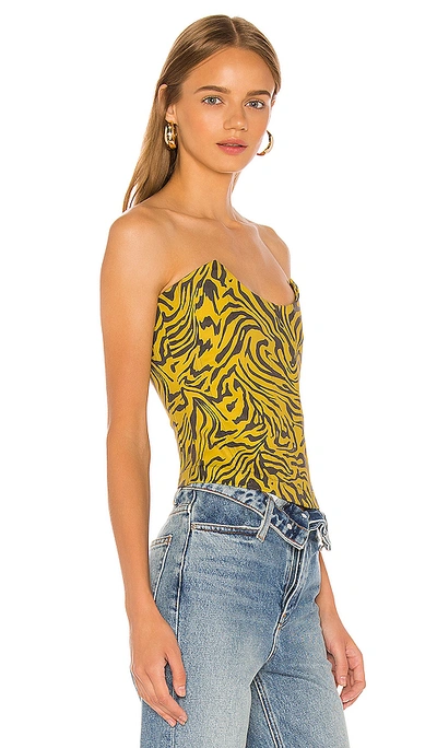 Shop Miaou Leia Corset In Yellow Zebra Print