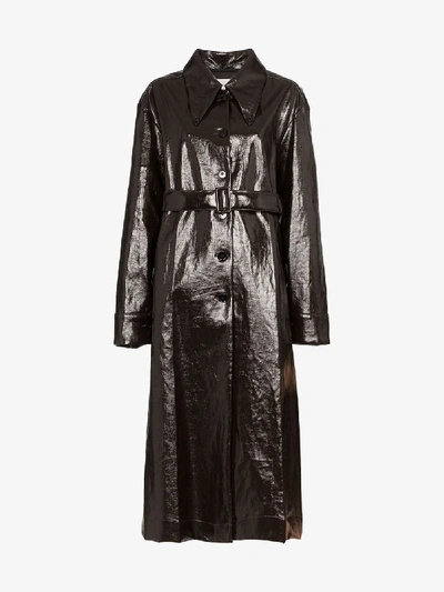Shop Lemaire Patent Single-breasted Trench Coat In Brown