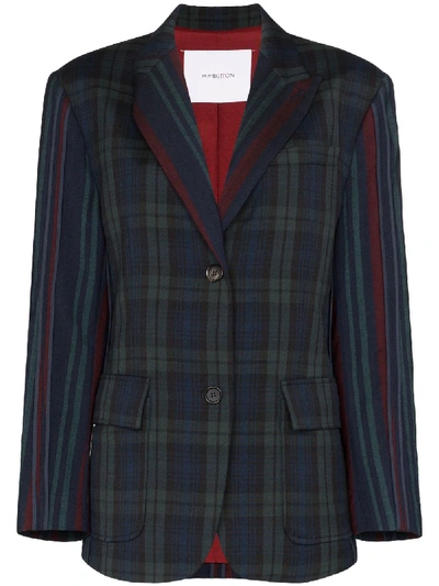 Shop Pushbutton Check Single-breasted Wool Blazer In Green