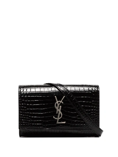 Shop Saint Laurent Crocodile Effect Belt Bag In Black