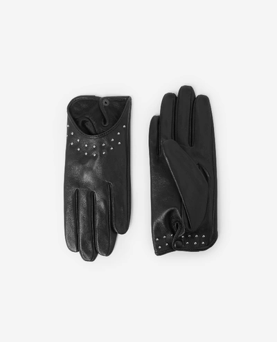 Shop The Kooples Black Leather Gloves With Stud Details