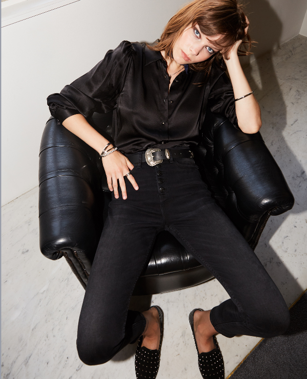 black jeans with buttons