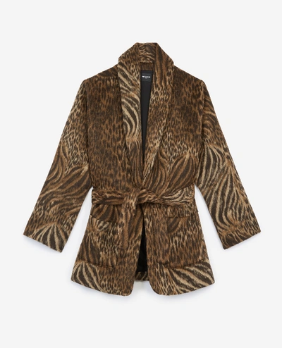 Shop The Kooples Short Belted Wool Leopard Coat In Mul
