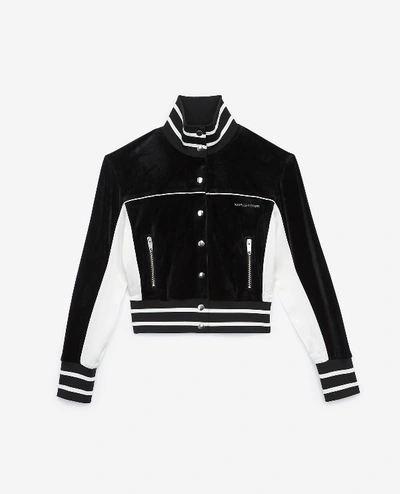 Shop The Kooples Sport Cropped Black Velvet Jacket With Insignia