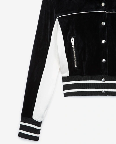 Shop The Kooples Sport Cropped Black Velvet Jacket With Insignia