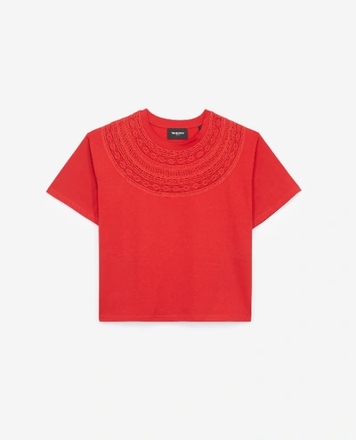 Shop The Kooples Red Cotton T-shirt With Embroidered Front