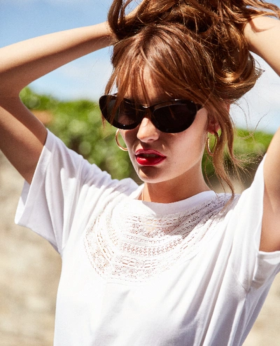 Shop The Kooples White Cotton T-shirt With Embroidered Front