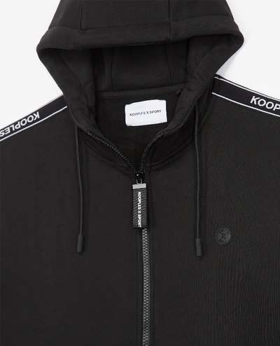 Shop The Kooples Sport Zipped Black Sweatshirt With Sleeve Stripes