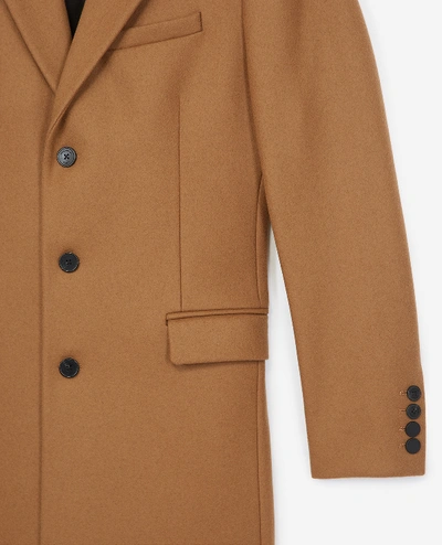 THE KOOPLES LEATHER COLLAR CAMEL BELTED LONG WOOL COAT 