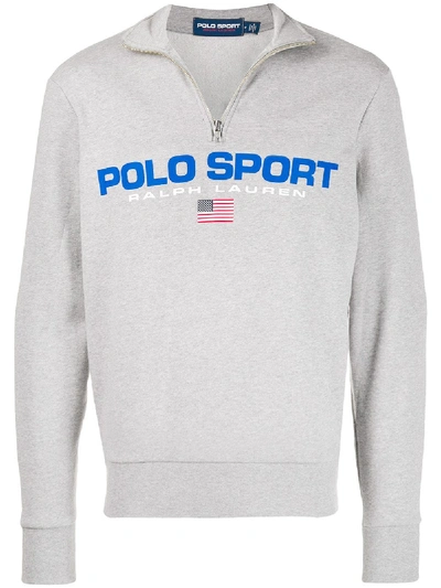 Shop Polo Ralph Lauren Logo-print Zipped Sweatshirt In Grey