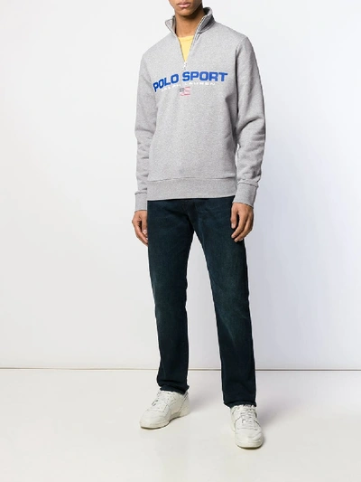 Shop Polo Ralph Lauren Logo-print Zipped Sweatshirt In Grey
