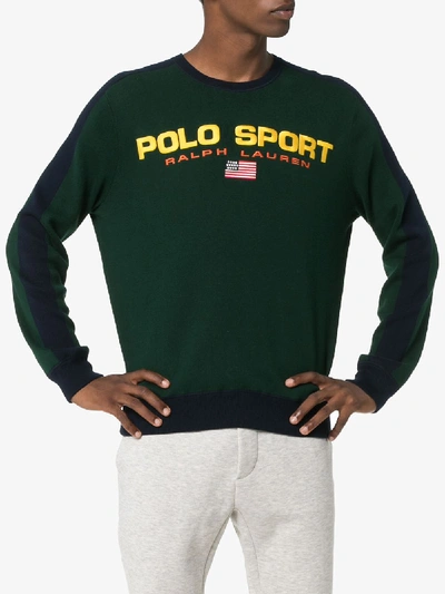 Shop Polo Ralph Lauren Cotton Logo Embroidered Sweatshirt In Green