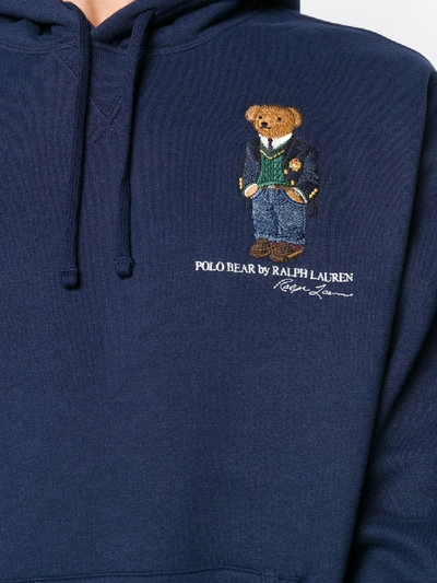 Shop Polo Ralph Lauren Cotton Blend Bear Embroidered Hoodie In Blue