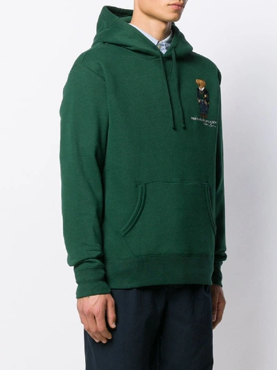 Shop Polo Ralph Lauren Cotton Blend Bear Embroidered Hoodie In Green
