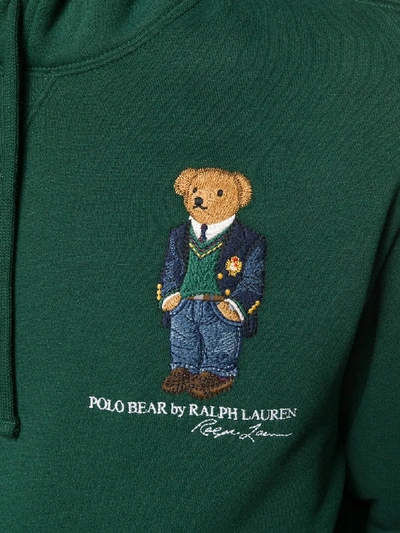 Shop Polo Ralph Lauren Cotton Blend Bear Embroidered Hoodie In Green