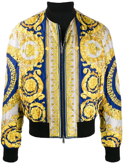 Shop Versace Baroque Pattern Bomber Jacket In Blue