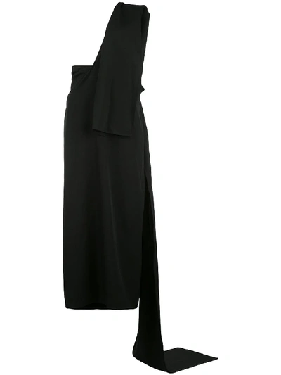 Shop Yohji Yamamoto Tied Asymmetric Dress In Black