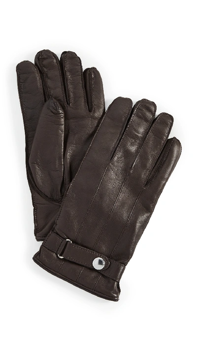 Shop Paul Smith Strap Leather Gloves In Dark Brown