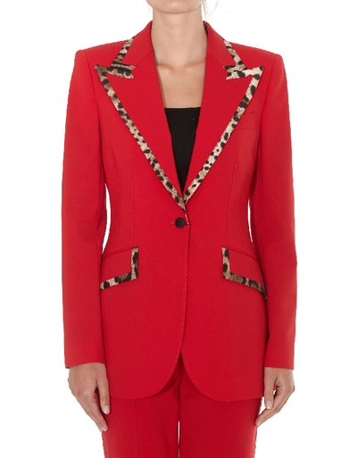 Shop Dolce & Gabbana Blazer With Leopard Print Detail In Red