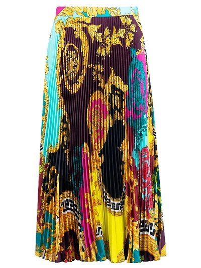 Shop Versace Pleated Skirt In Multicolor