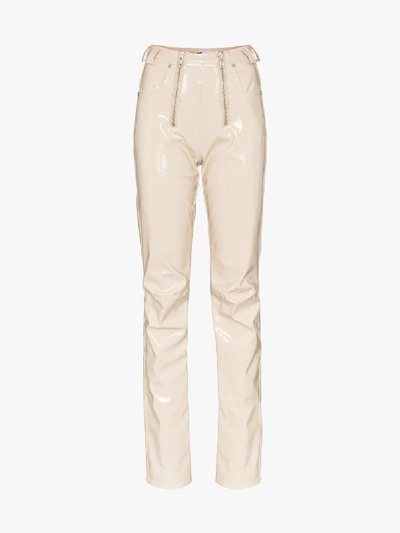 Shop Gmbh Zipped Vinyl Straight Leg Trousers In Neutrals