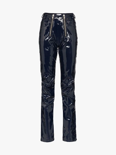 Shop Gmbh Zipped Vinyl Straight Leg Trousers In Blue