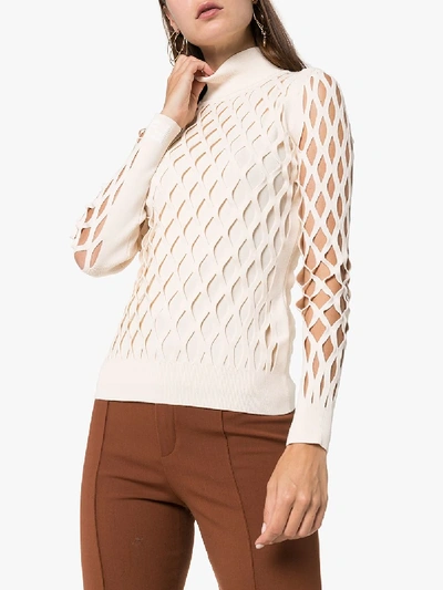 Shop Fendi Fishnet Turtleneck Sweater In Neutrals
