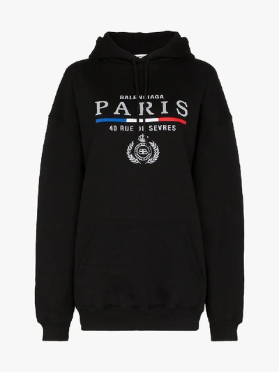 Shop Balenciaga Paris Logo Hoodie In Black