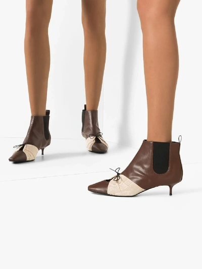 Shop Rosie Assoulin Brown Pleated Cutout 35 Ankle Boots