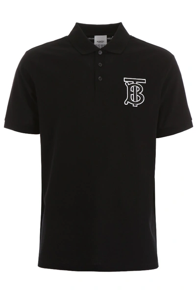 Shop Burberry Embroidered Logo Polo Shirt In Black