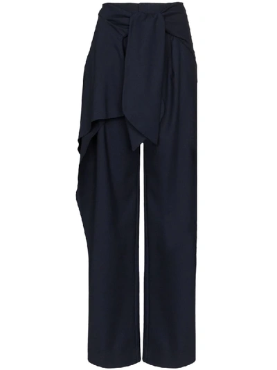 Shop Chloé Front Tie Flannel Trousers In Blue