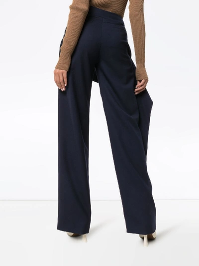 Shop Chloé Front Tie Flannel Trousers In Blue