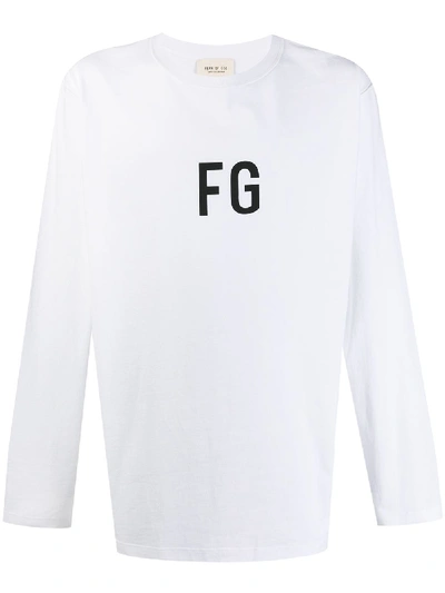 Shop Fear Of God Langarmshirt Mit "fg"-print In White