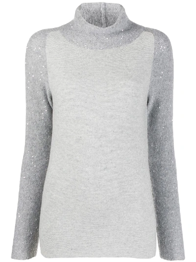 Shop Fabiana Filippi Sequin Embellished Jumper In Grey