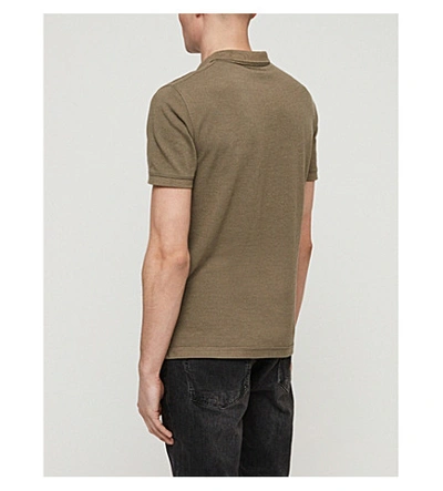 Shop Allsaints Parlour Cotton-blend Polo-shirt* In Bark Green Mar